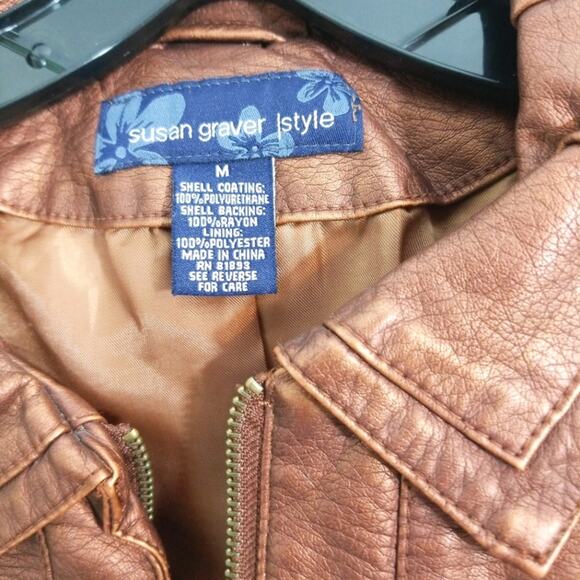 Susan Graver copper vegan leather jacket M - Picture 10 of 10